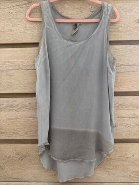 100% SILK Light Gray Sleeveless Chiffon Layered Tank Top, medium
